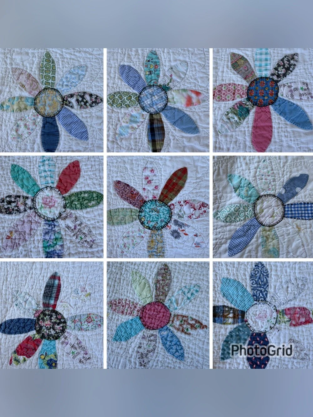 VTG Scrap Flower Dresden Plate Quilt Farmhouse Pastels 56x85 Flaws Cutter Crafts